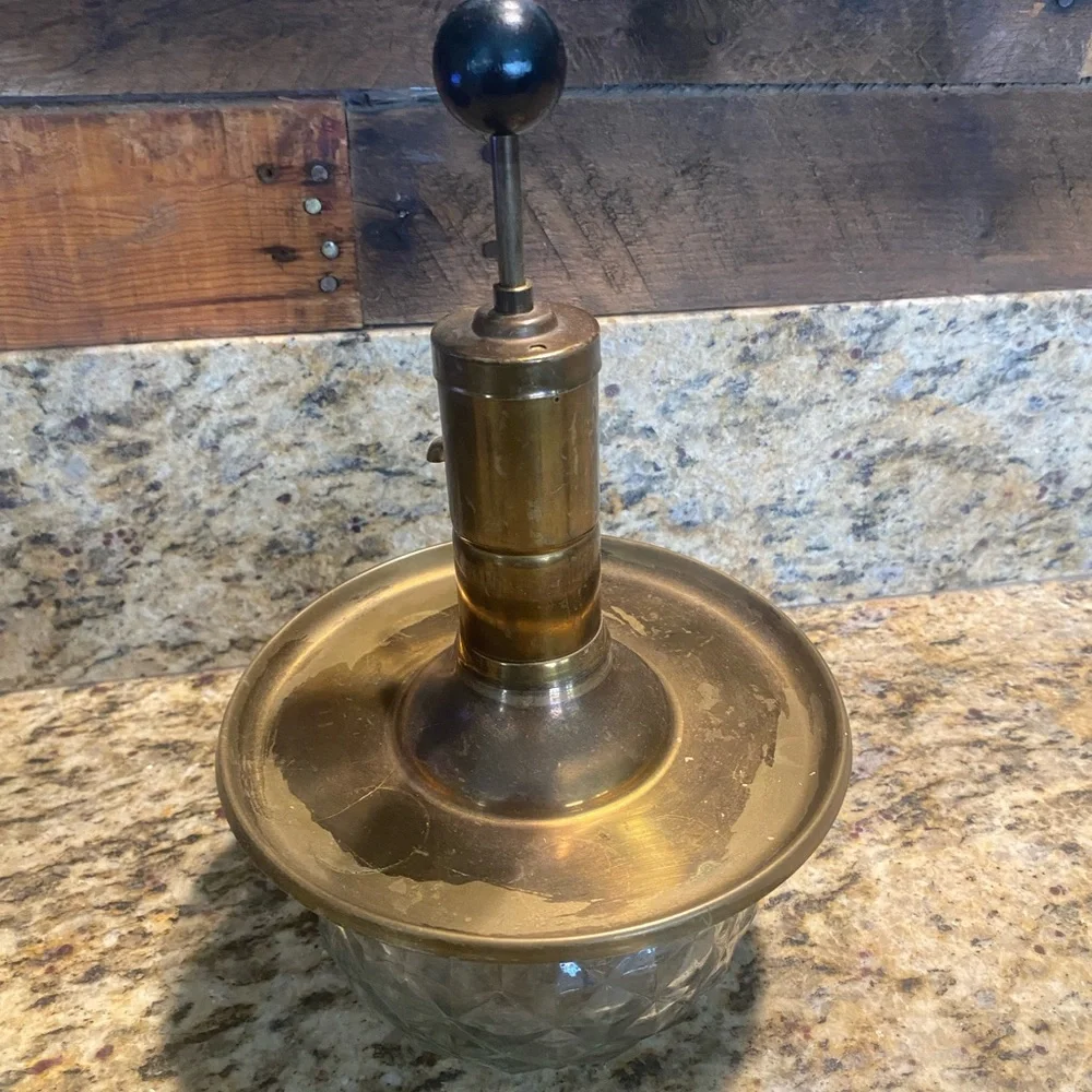 Vintage Park Sherman Mid Century Modern brass glass liquor pump 6 shot glasses.